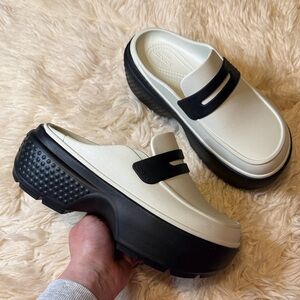 Crocs Stomp Platform Loafers - White/Black - Women’s 8